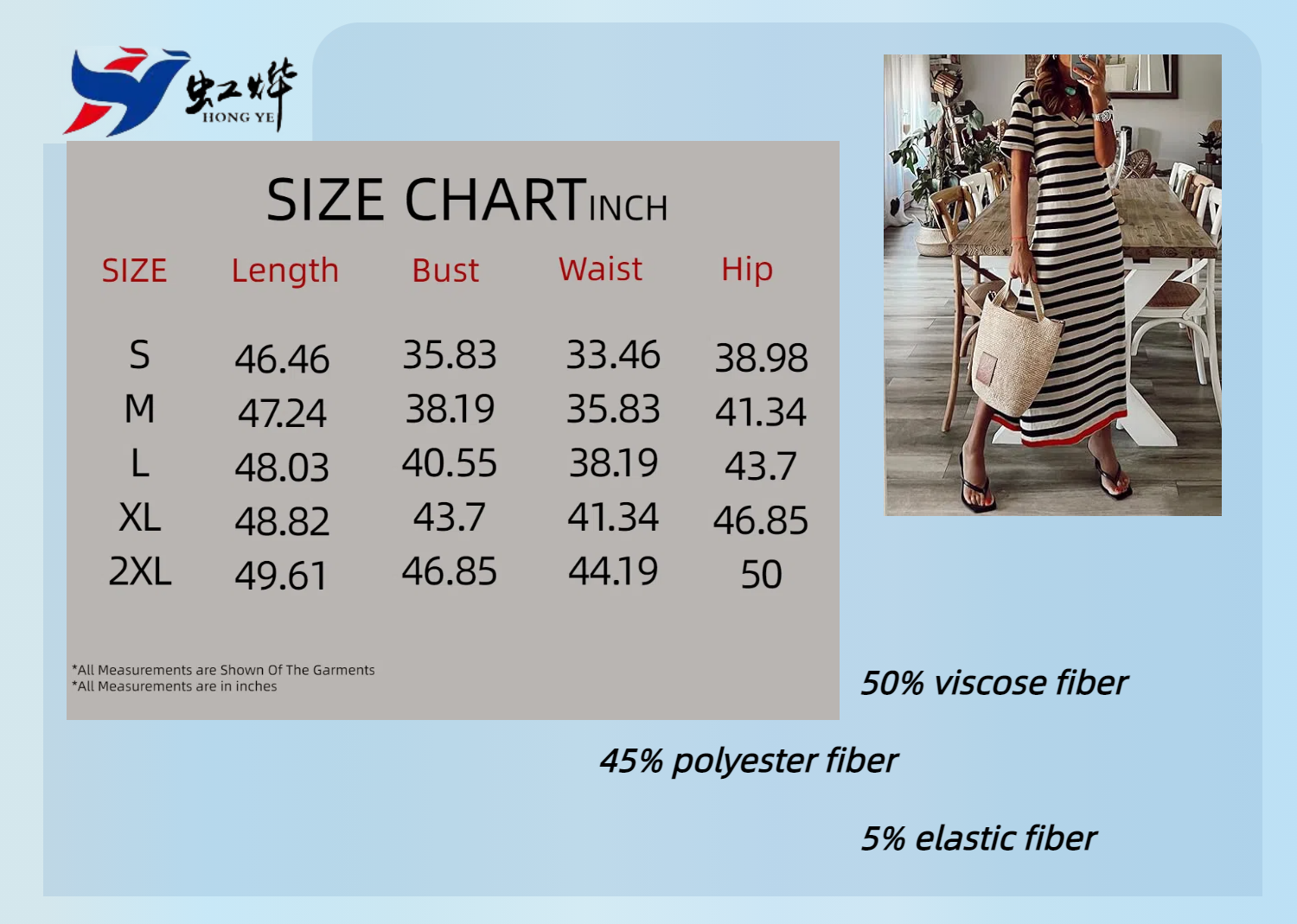size chart of Striped long dress